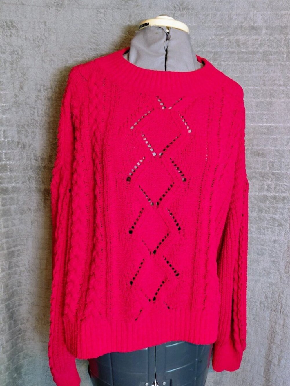 No Boundaries Red Chunky Cable Knit Oversized Mock Neck Sweater